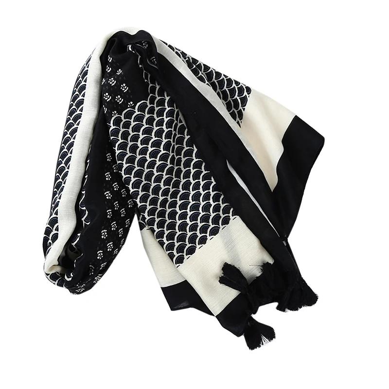 

2020 Ladies Fashion Tassel Viscose Shawl Scarf Black White Women High Quality Wrap Pashmina Stole Muslim 180*100Cm