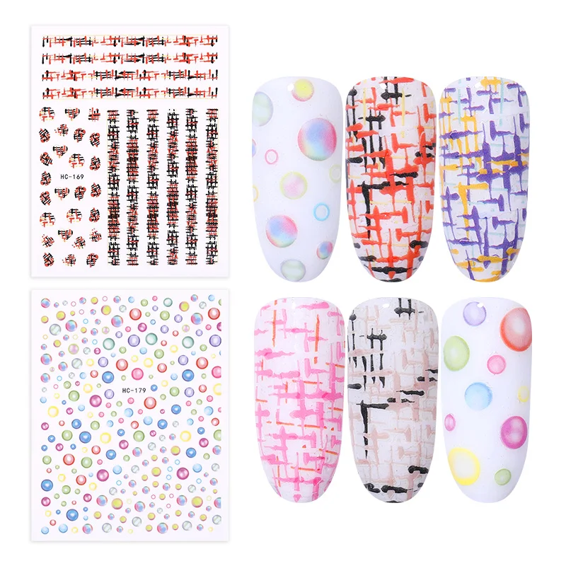 3D наклейки для ногтей с смешанными узорами цветные переводные самоклеящаяся