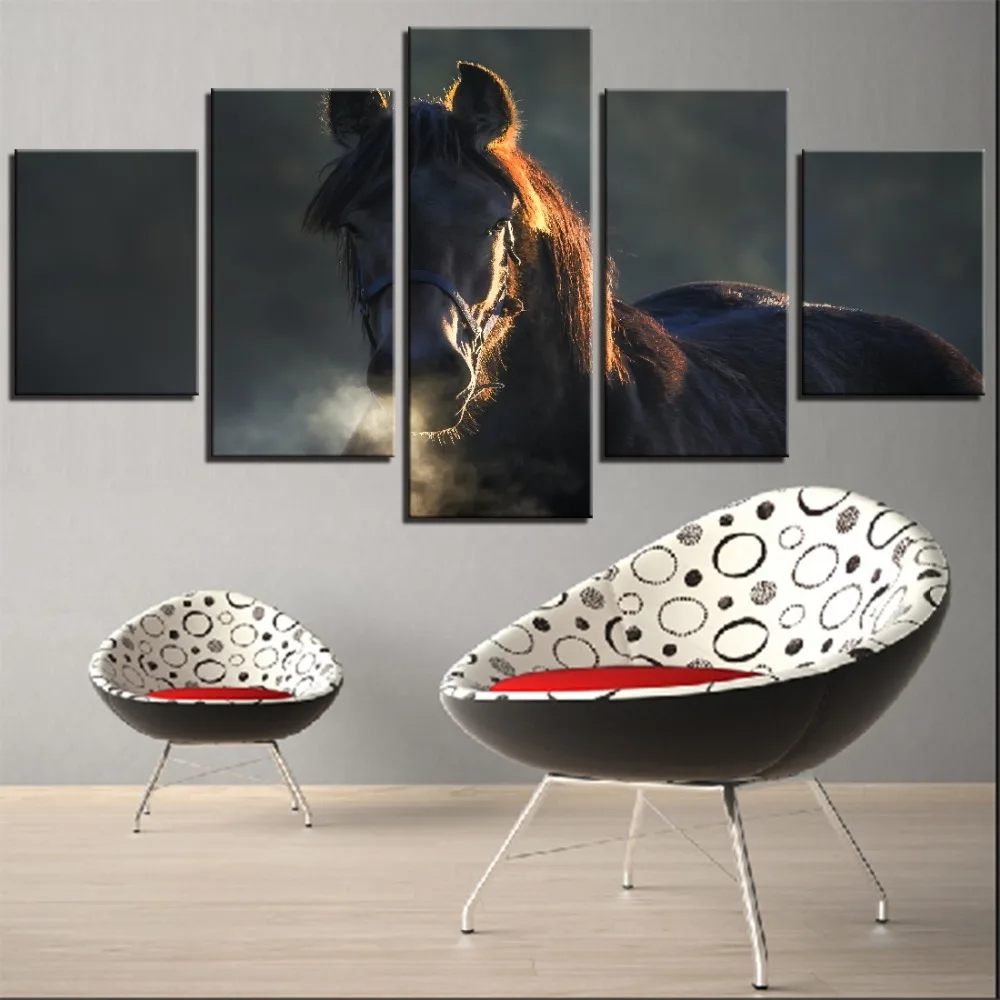 

Cool Print Poster Wall Modular Picture Modern Painting 5 Panel Animal Brown Horse Canvas Art Decoration Living Room Artwork