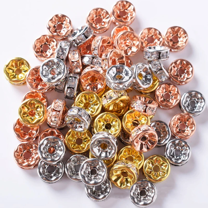 

50pcs/lot 4/5/6/8/10mm Rhinestone Rondelles Crystal Loose Spacers Beads for DIY Jewelry Making Bracelet Accessories Supplie