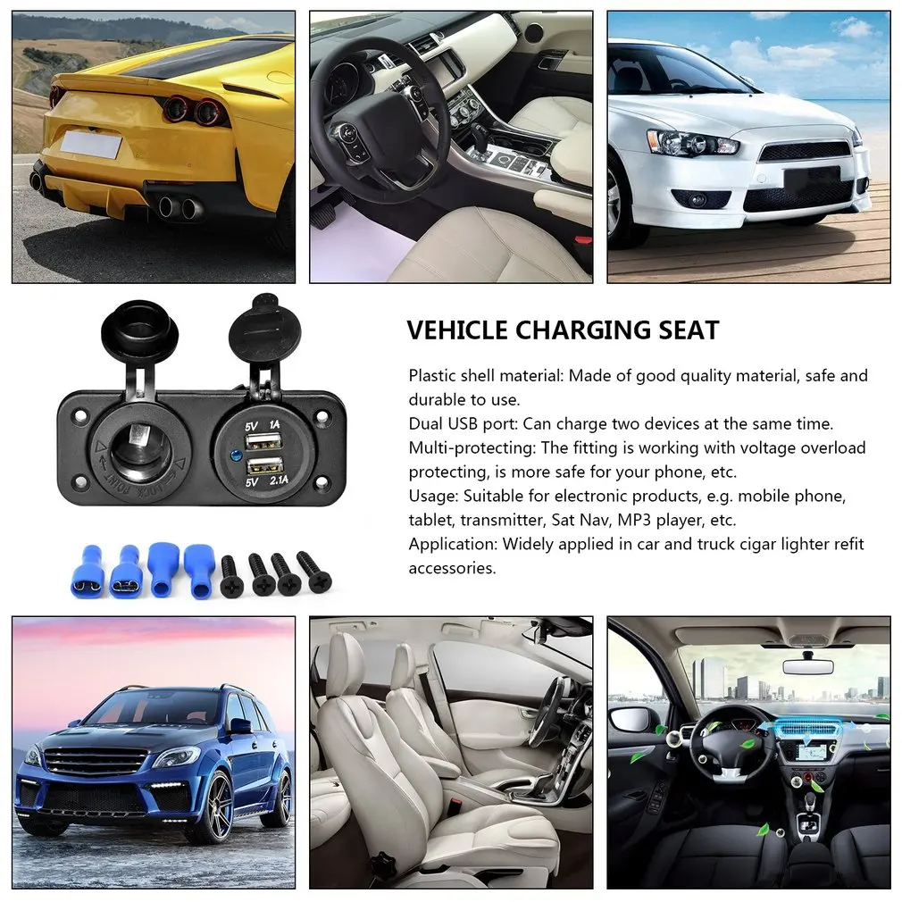 

Dual USB Charging Device Car Cigarette Lighter Car Charger Power Socket Adapter 12V Outlet Splitter Vehicle Accessories