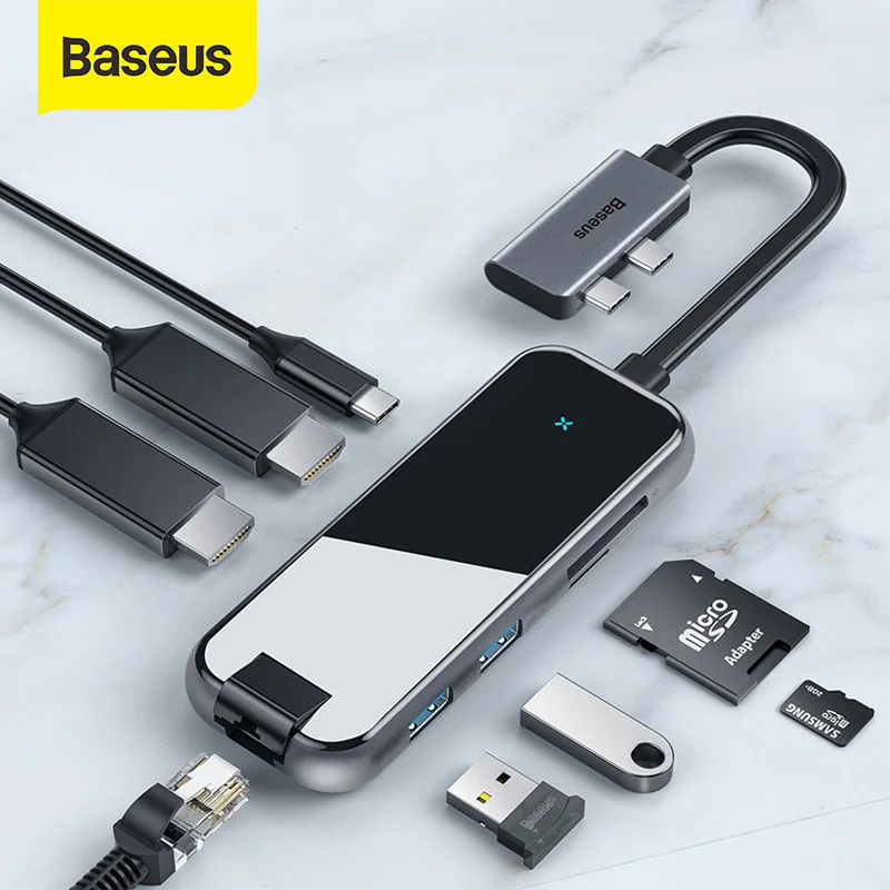 

USB C-концентратор Baseus в HDMI-совместимый USB 3,0 RJ45 Тип C концентратор для MacBook Pro Air кардридер USB разветвитель для ноутбука