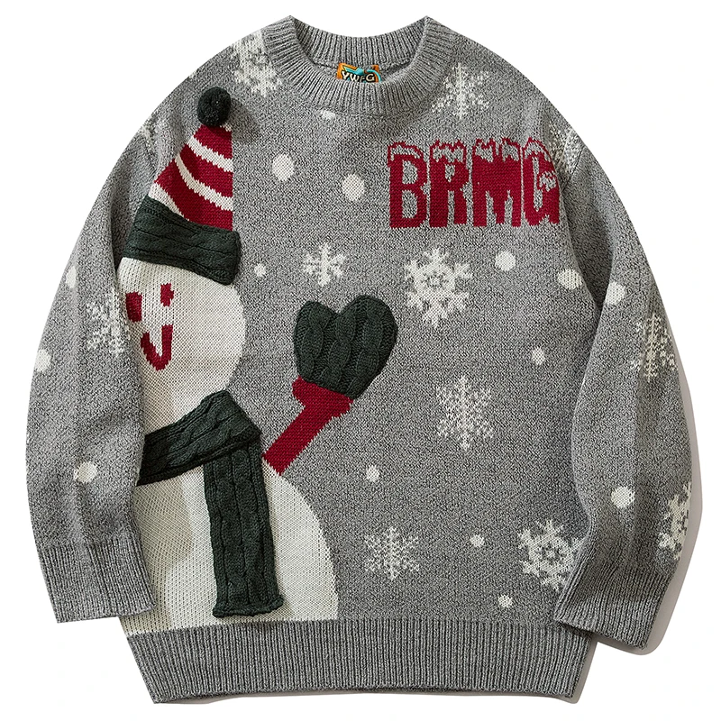 

Мужской винтажный трикотажный свитер в стиле Харадзюку, Осенний трикотажный джемпер с изображением снеговика