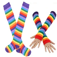 lolita colorful rainbow stockings striped high thigh knee socks arm warmer gloves halloween costume party cosplay holiday gift