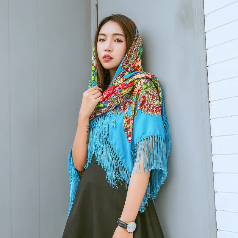 New Russia National Oversize 135x135cm Women Printing Four Sides Tassel Large Squar Shawl Scarf All-Match headband Bufanda Mujer |