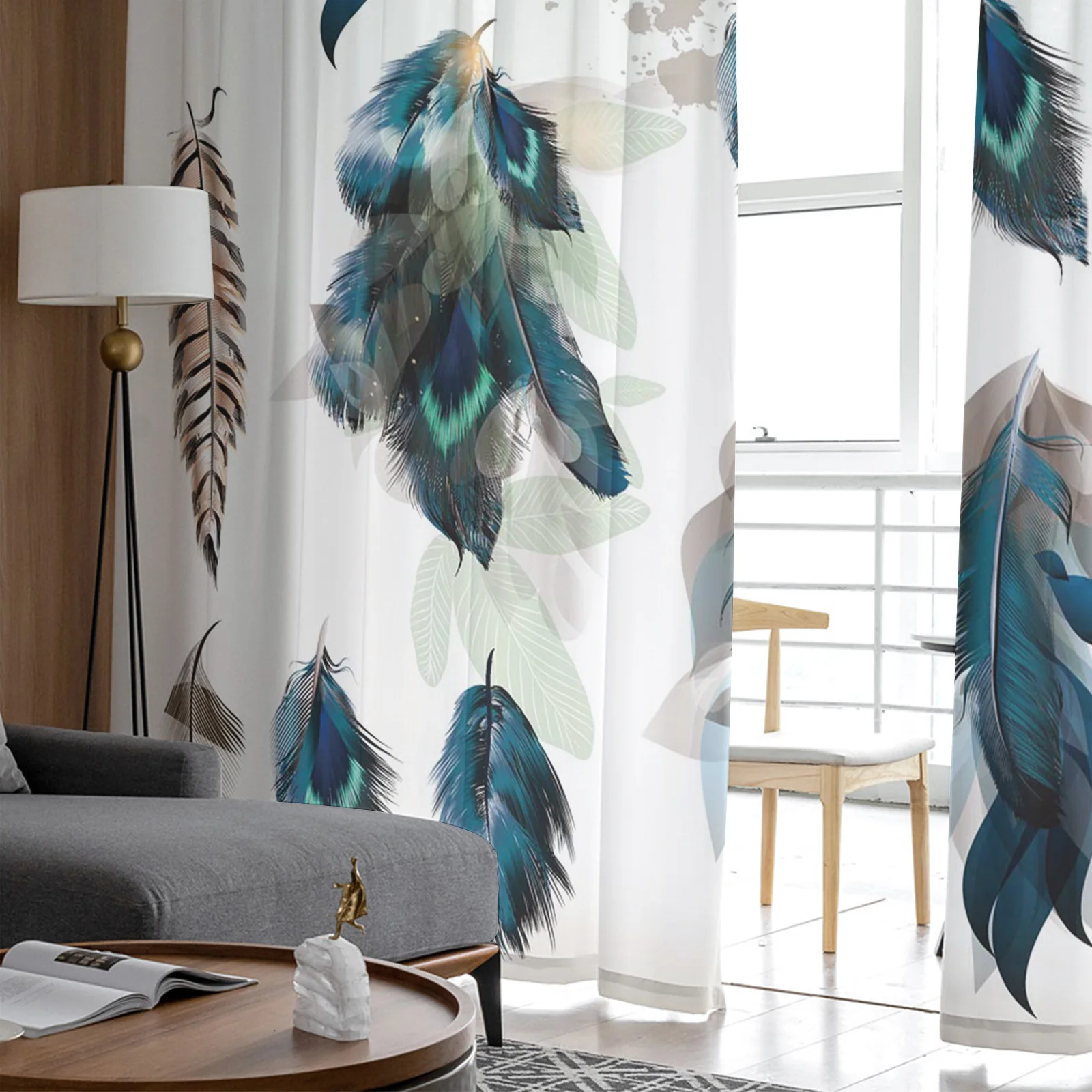 Тюлевые шторы с перьями и градиентными листьями занавески для спальни