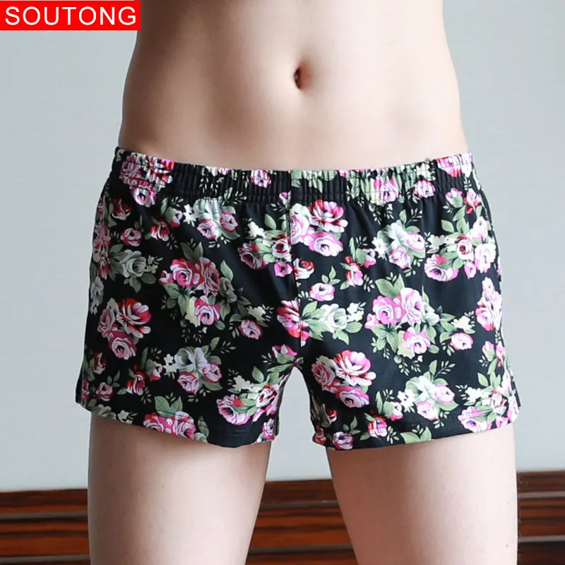 Soutong, мужские трусы, боксеры, короткие, хлопковые, с принтом, для дома, свободные, для сна, боксеры, para hombre, мужское нижнее белье, боксеры - Цвет: black