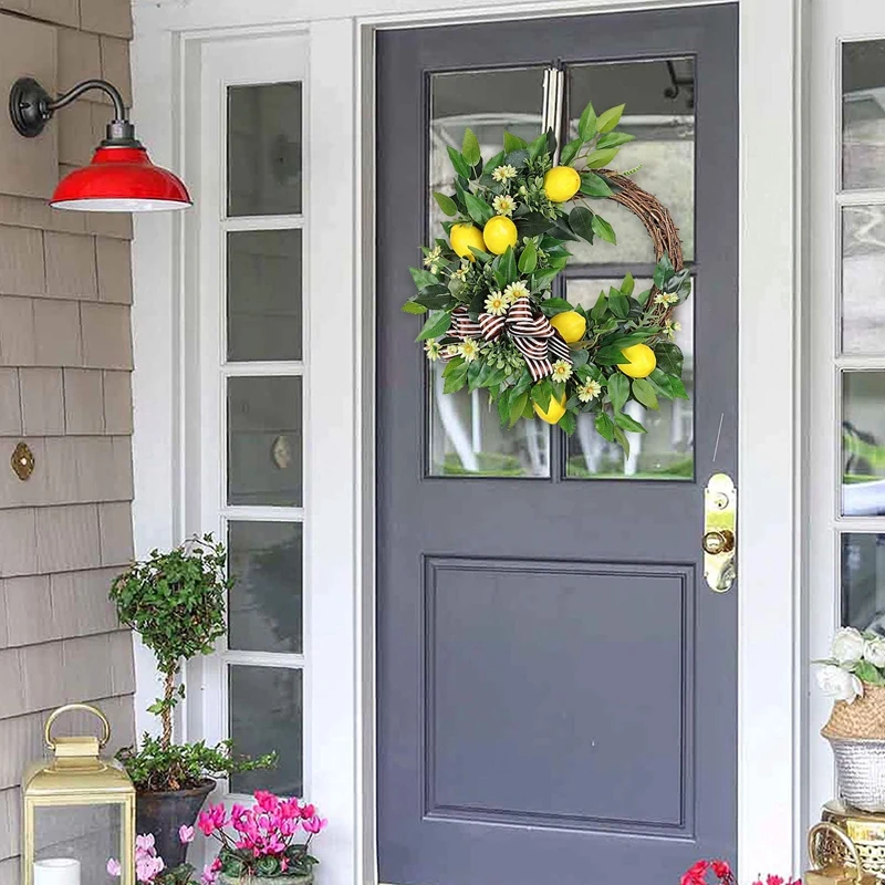 

20 inch Wreath Artificial Lemon Garland for Home Party Indoor Outdoor Window Wall Wedding Decoration