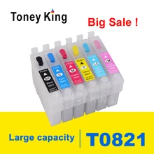 Toney King T0821 Refillable Ink Cartridge For Epson Stylus Photo T50 R290 R295 R390 RX590 RX610 RX615 RX690 1410 TX650 Printer