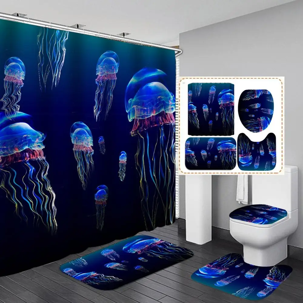 Самая красивая душевая занавеска из медузы 4 предмета крышка для ковра туалета