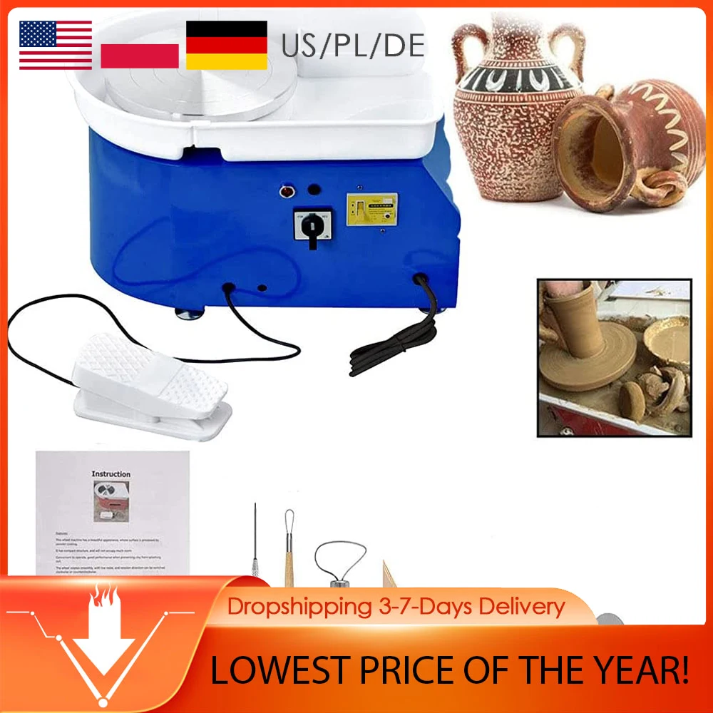 Rueda de cer&aacute;mica el&eacute;ctrica de 9,8 "y 350W, lavabo extra&iacute;ble de ABS, trabajo de cer&aacute;mica, artesan&iacute;a art&iacute;stica de arcilla, 110-240V, para barra de cer&aacute;mica y uso dom&eacute;stico-0