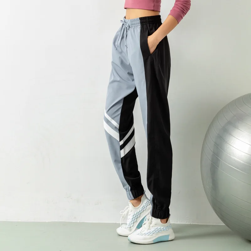 Women Jogger Pants Hit Color Patchwork Sport Running Trousers Loose Thin Stripe Gym Sweatpants Elastic Baggy Harem Pant For Yoga