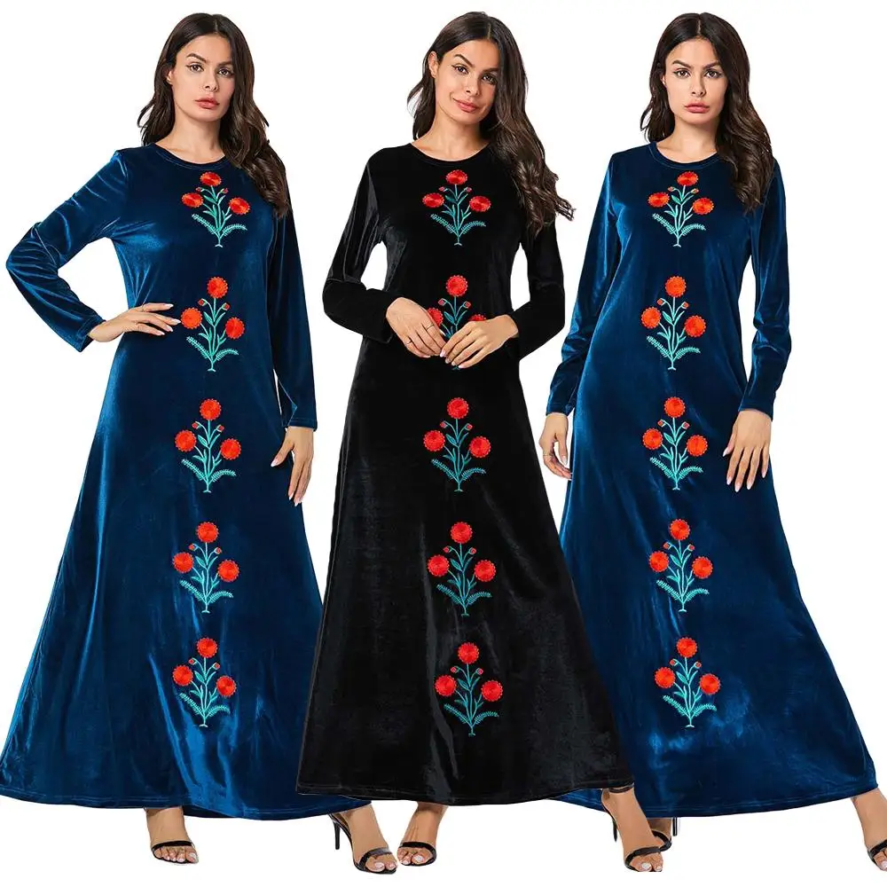 Женское бархатное платье Abayas мусульманский кафтан Дубайский халат с длинным