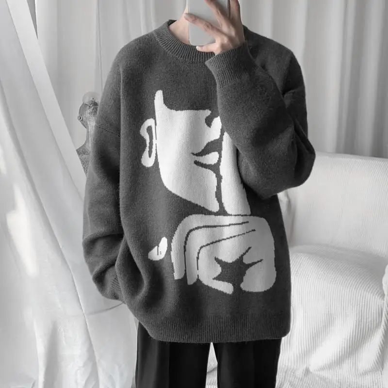 

Сезон осень-зима; Круглый воротник свитер мужской корейской моды Свободные индивидуальный трикотаж