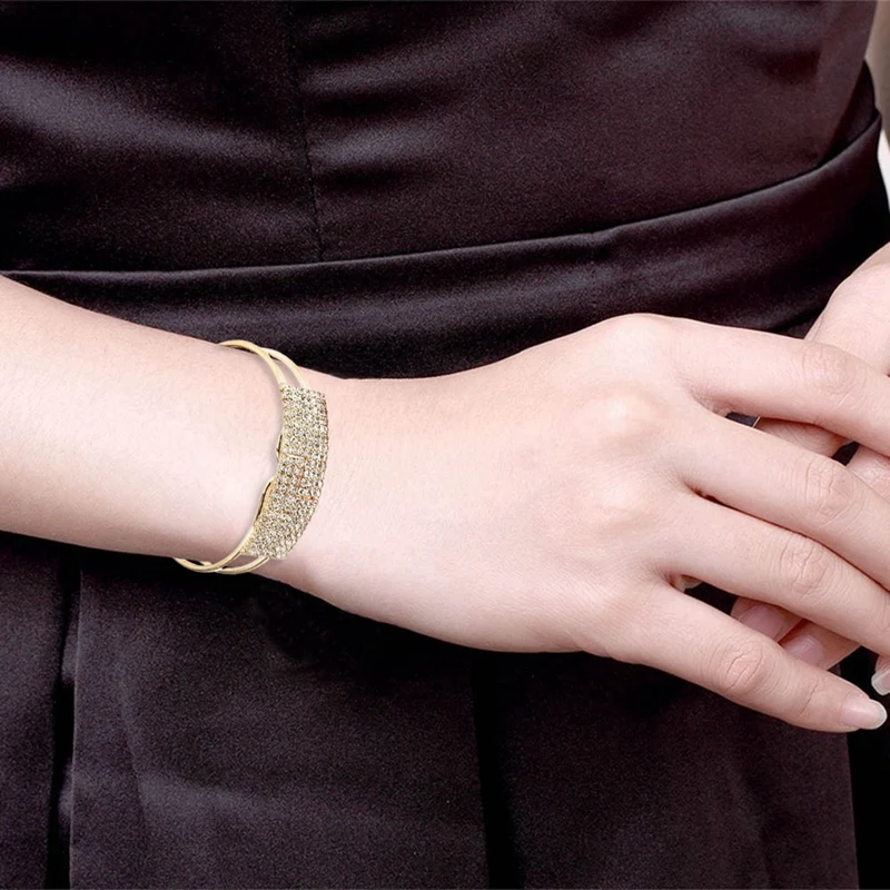 

Gypsophila Accessories Rhinestone Bracelet Wide Personality Square Women's Real Yellow Gemstone 14K Gold Infused Jewelry