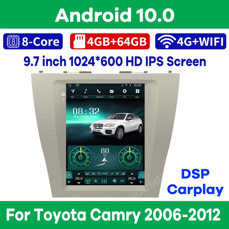 Автомобильный GPS навигатор 9 7 дюймов вертикальный экран Tesla Android 10 для Toyota Camry 2006 2012