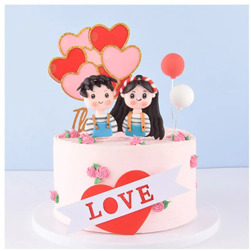 

Wedding Lovely Couple Cartoon Characters Cake Topper Love Confession Dessert Baking Cake Decoration For birthday Party Supplies
