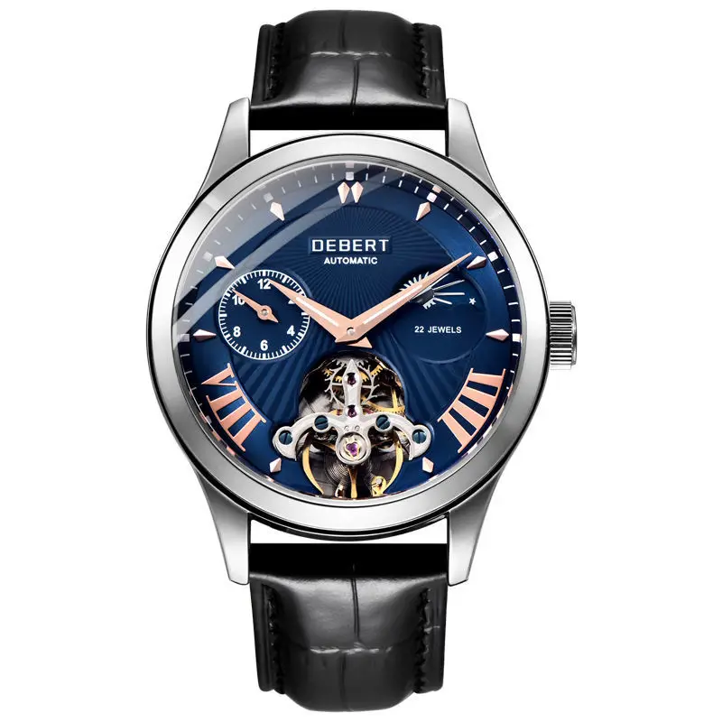 Мужские механические часы светящиеся модные с автоматическим кожаным ремешком |