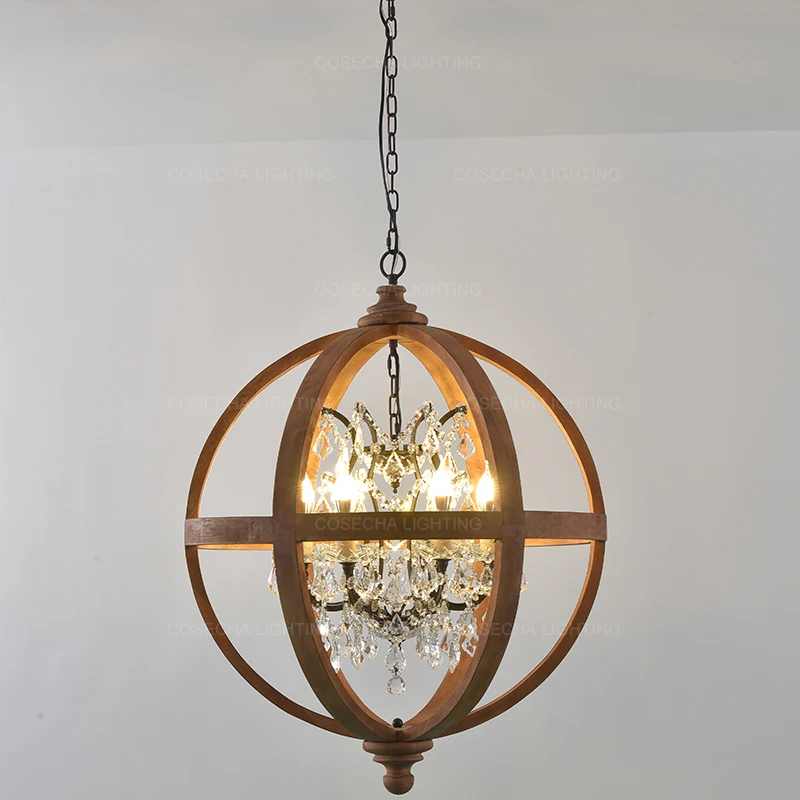 Прозрачные хрустальные люстры K9 деревянный глобус подвесной светильник для