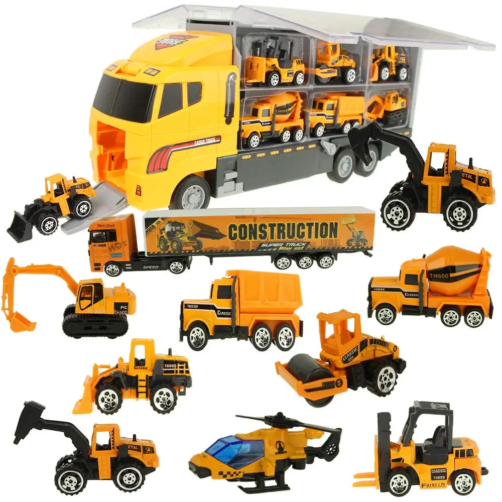 

Набор больших строительных грузовиков, миниатюрная литая модель автомобиля из сплава в масштабе 1:64, игрушечные транспортные средства, груз...