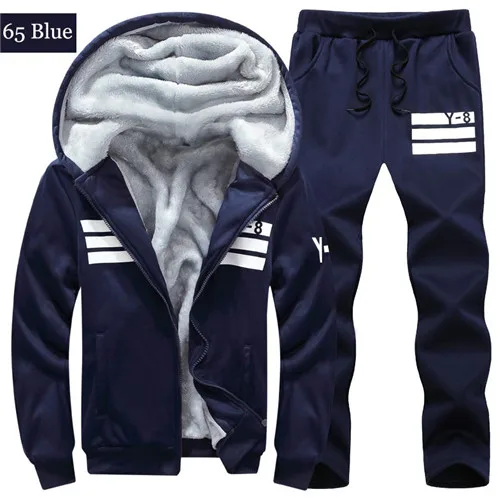 65 blue PEILOW, размер 7XL8XL, 9XL, зимний спортивный костюм, Мужская толстовка, спортивный комплект, флис, толстый, с капюшоном, Повседневный, для бега, спортивный костюм, мужская куртка+ штаны - Цвет: 65 blue