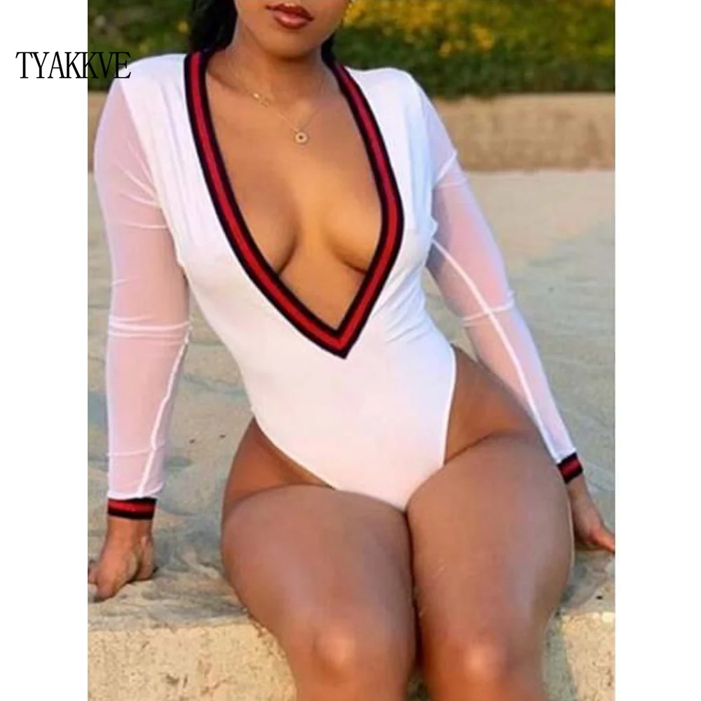 Сексуальный слитный купальный костюм с длинным рукавом сетчатый для серфинга