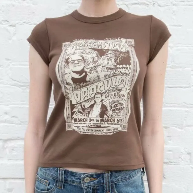 

BM T-shirt Vintage Print Summer 2021 New Short Sleeve Tshirt Women Cute Cartoon Tees Streetwear Fashion Chic Cotton Tops