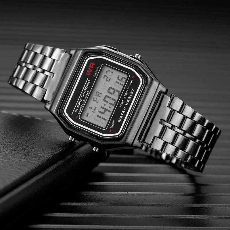 

Simple retro female watches all the metal digital wristwatches fashion hot style neutral steel band led clock to man