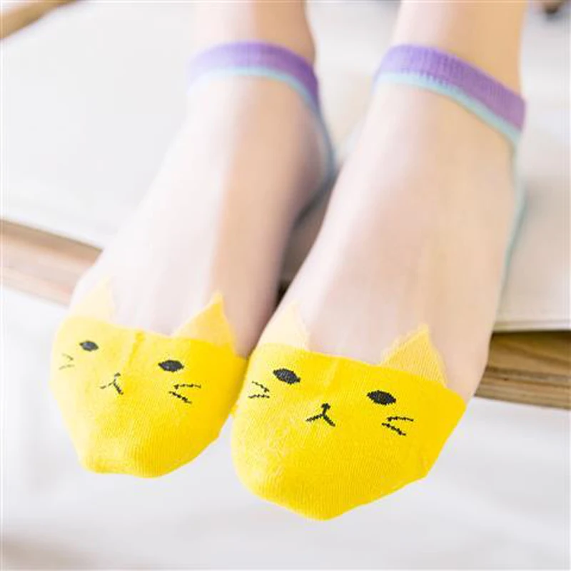 5 pairs/lot New style Quality Glass boat socks crystal transparent Soft cotton bottom breathable  women  summer Ultra-thin socks