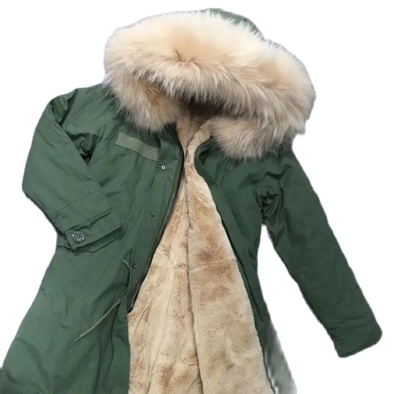 Длинная парка цвета хаки 2017 женская одежда для вечеринок теплая меховая куртка