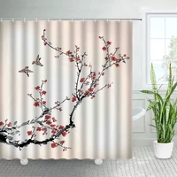 red plum flowers shower curtains birds ink floral chinese style simple home decor polyester fabric bathroom curtain with hooks