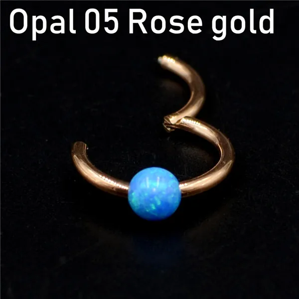 Opal 05 Rose gold 1 шт. титановая шарнирная Опаловая перегородка кликер носовое кольцо Лабрет губа ушной хрящ спираль серьги гвоздики пирсинг ювелирные изделия 16 г - Окраска металла: Opal 05 Rose gold