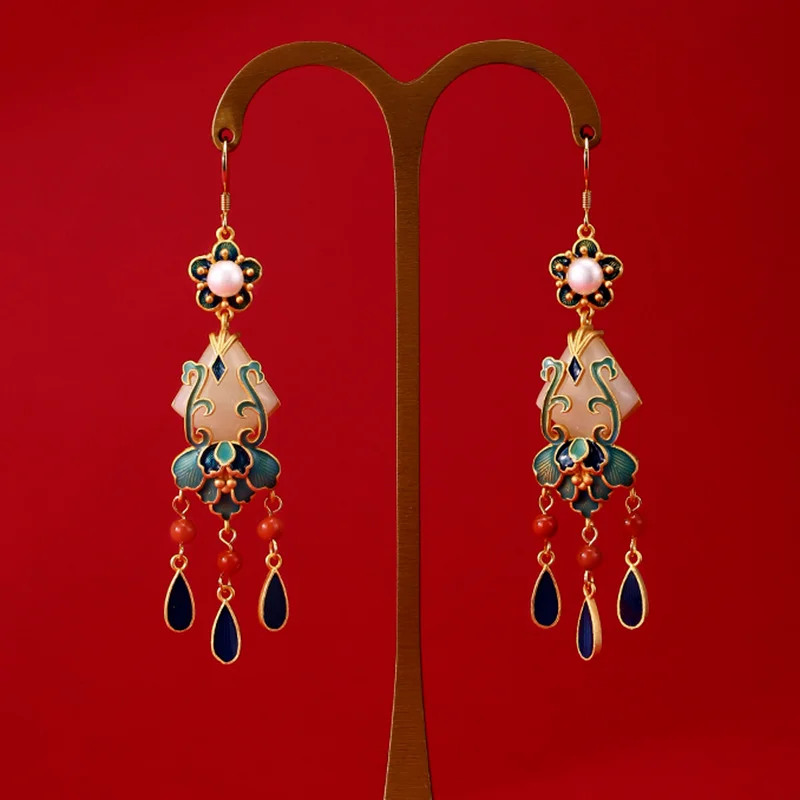 

Earrings for Women Ancient Method Inheritance Gilt Craftsmanship Earrings Female Ethnic Style Southern Red High-quality Tassel