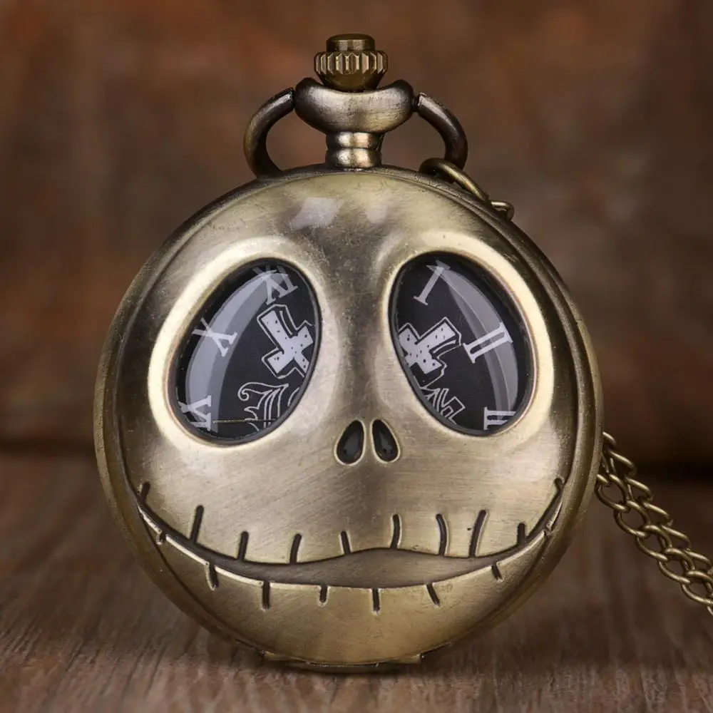 

Antique Movie Theme Pocket Watch The Nightmare Before Christmas Quartz Pocket Watches with Necklace Chain Mens Fob Watch