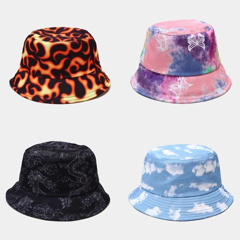 

Unisex Fire Butterfly Cloud Dragon Graffiti Bucket Hat Hip Hop Fisherman Cap M89E