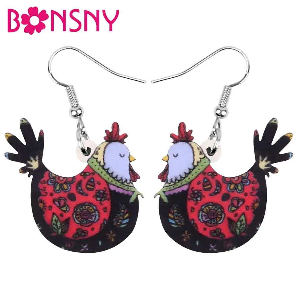 

Bonsny Acrylic Anime Floral Hen Chicken Fowl Earrings Farm Animal Drop Dangle Jewelry For Women Girls Teens Kids Charm Gift Bulk