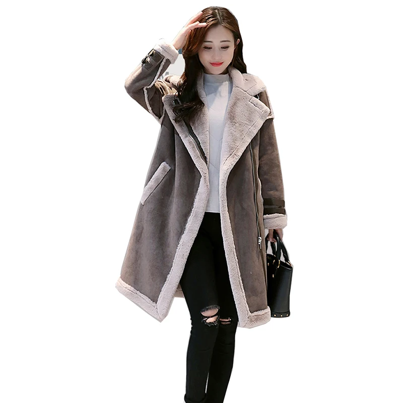 

Fur Coat Thick Warm Faux Sheepskin Long Casual Female Overcoat 2021 Winter Fashion Solid Trench Coats Outerwear