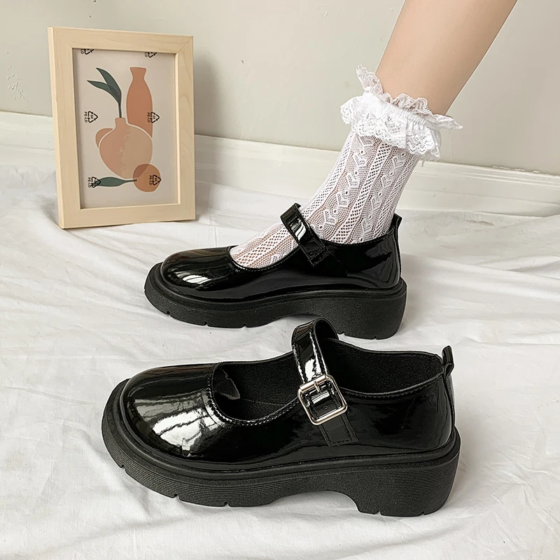 Туфли лодочки женские на танкетке милые туфли в стиле лолита Мэри Джейн обувь