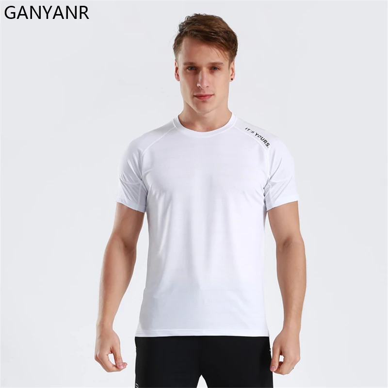 

GANYANR Running T-shirt Dry Fit Man Gym Sport Fitness Sportswear Crossfit Rashguard Training Workout Tee Clothes Tracksuit Quick