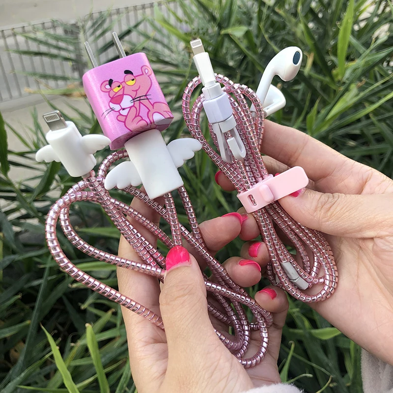 3 Кия мультфильм защита для usb-кабеля комплект со спиральным кабелем Стикеры для намотки протектор для наушников Шнур для iphone xs/xsmax/xr/8/8 plus - Цвет: 3
