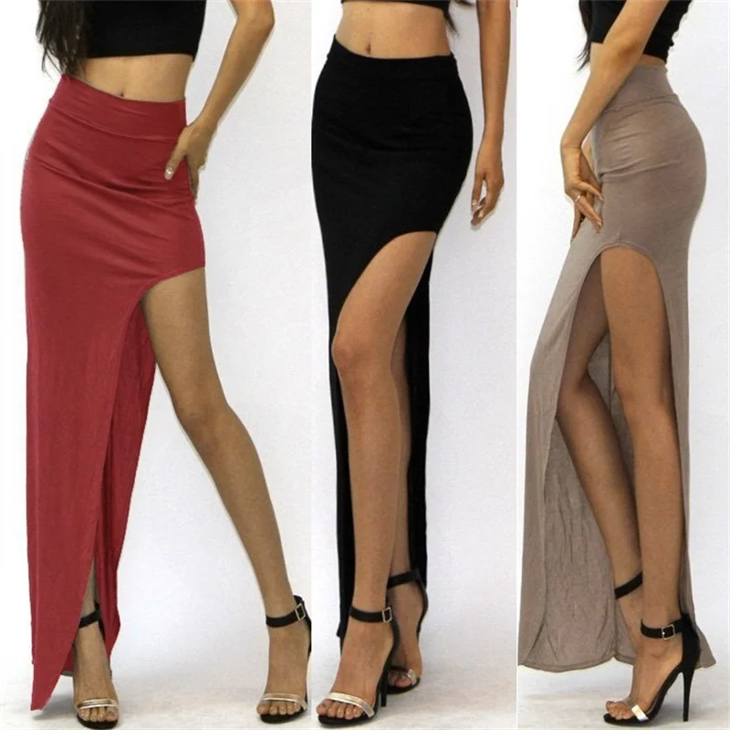 

New Fashion Charming Sexy Women Lady Long Skirts Open Side Split Skirt Long High Waist High Slit Maxi Skirt Black