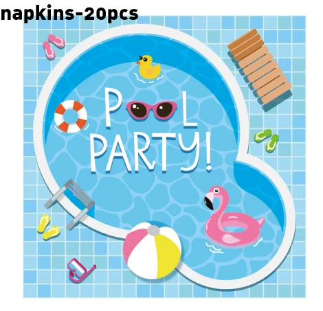 

20pcs Hello Summer Party Decorations Sets Cartoon Swimming Pool Disposable Tableware Napkins Sets for Birthday Party Favors