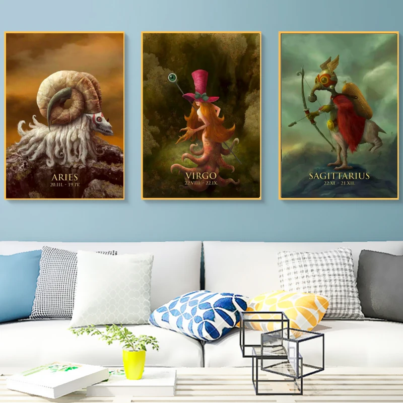 Знаки зодиака Коллекция 12 созвездий картина иллюстрация декоративный плакат