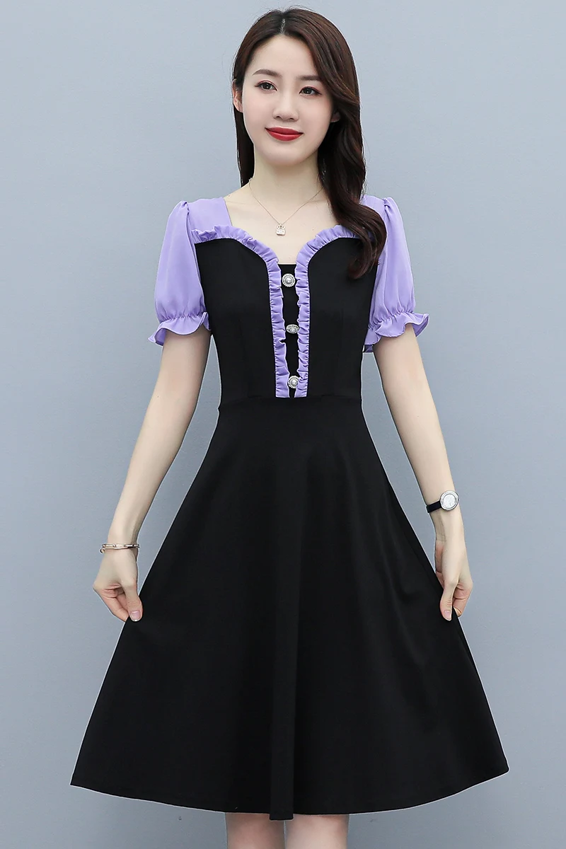 

COIGARSAM 5XL Plus Size Cute Patchwork Women one-piece dress korean Summer Dresses 6381