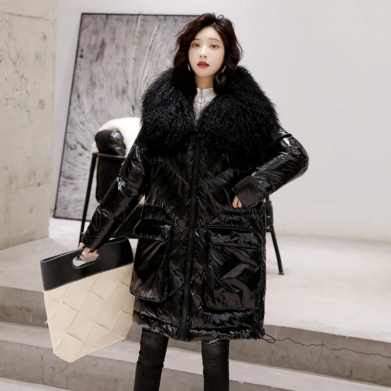 Куртка Janveny женская из натурального меха большой пуховик на 90% белом утином пуху