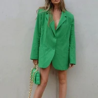 womens green loose thin linen suit single breasted pocket new summer long sleeved suit jacket sexy street casual british style