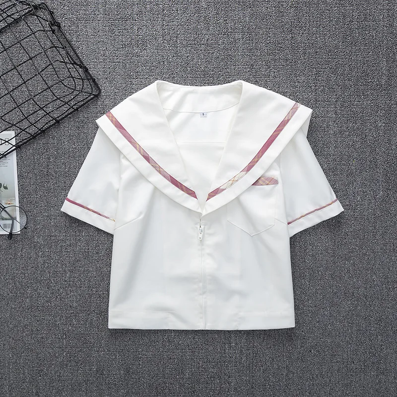 

White Sailor Suit Women's Summer College Style Japanese Jk Short Sleevetops and skirt School Uniform Suit Shirt For Work Uniform