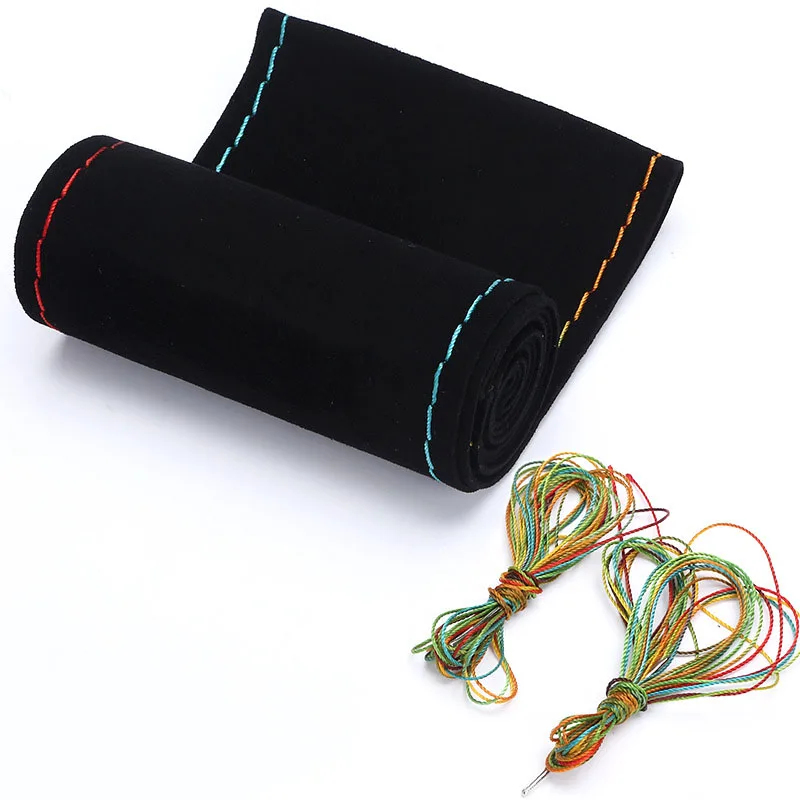 

DIY Braid Car Steering Wheel Cover Microfiber Suede Multicolor Thread Black Hand Stitch Soft Car Interior Accessories Universal