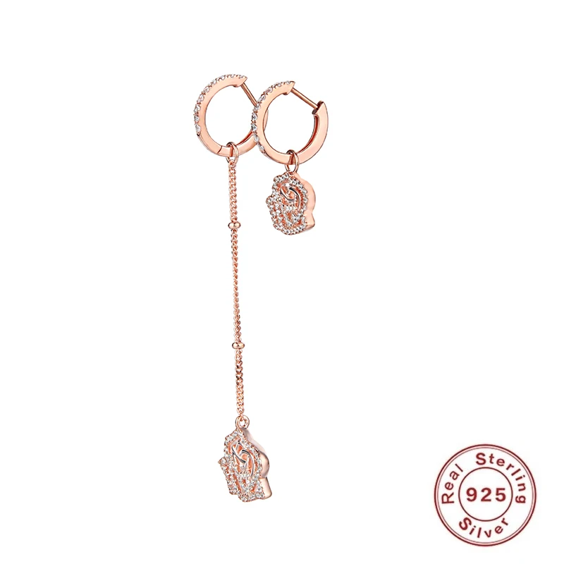 

Removable Asymetry Earrings Hoop Rose Pendant Long Line Chain Ear Rings Jewelry Gifts for Women Rose Gold