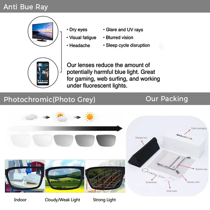 Квадратные очки для коррекции зрения ручной работы фотохроматической